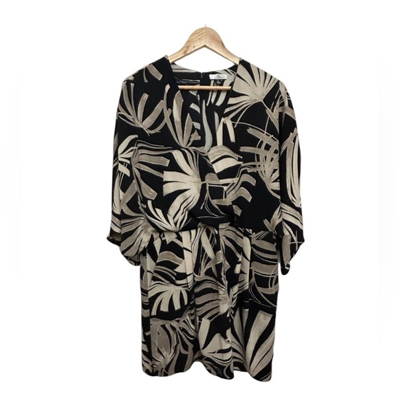 H by Halston Black Taupe Palm Floral Tropical Print Dolman Sleeve Dress Size 12 - Picture 12 of 12